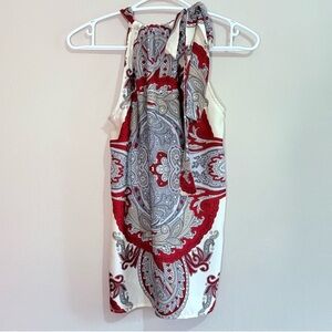Vintage Y2K Smart Set Silky Red & Cream Paisley Halter Tie Blouse – Small EUC
